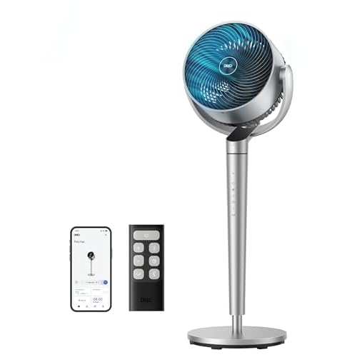 Dreo Smart Fan for Bedroom, 110ft Pedestal Fan with DC Motor, 150&deg;+120&deg; Omni-Directional Oscillation, Quiet Floor Fan with Smart Control, 9 Speeds, 6 Modes, 43'' Inches, 12H Timer, Wi-Fi/Voice/Alexa