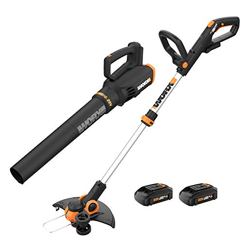 WORX 20V 12'' Cordless String Trimmer & 360 CFM Leaf Blower Combo, 2 Batteries & Charger Included, WG928