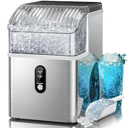 Kismile Nugget Ice Makers Countertop,Portable Ice Machine with Crushed Ice, 35lbs/Day,Self-Cleaning,One-Click Operation for Home Use