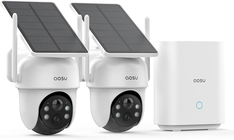 aosu D1 Classic 2-Cam Kit, Security Cameras Wireless Outdoor, Solar Powered | No Subscription Required, 32GB Build-in Storage, 360&deg; Auto Tracking, Solar Powered, 3MP Color Night Vision, Easy Install